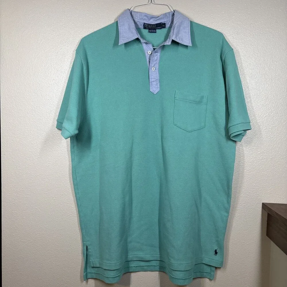 Polo Ralph Lauren Polo Short‎ Sleeve Shirt XL Teal Green Blue  Collar